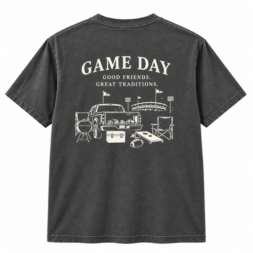 Alabama Forever Game Day T Shirt - back view, charcoal Comfort Colors with tailgate scene graphic