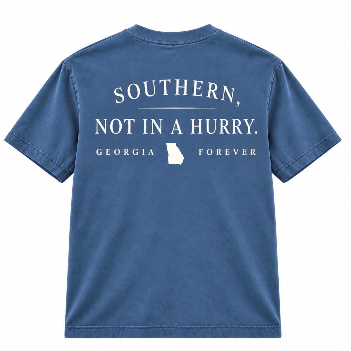 Georgia Forever Southern Not In A Hurry T Shirt - back view in slate blue Comfort Colors