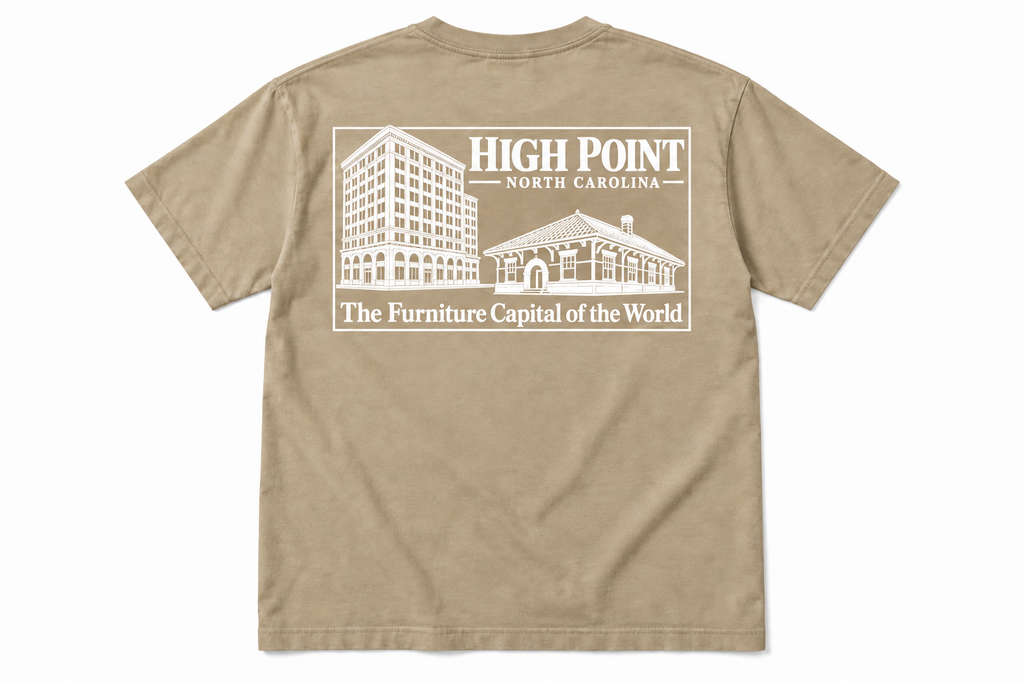 High Point North Carolina Furniture Capital of the World graphic on tan T-shirt