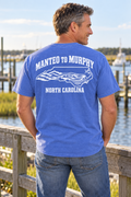 Manteo to Murphy North Carolina graphic on blue T-shirt